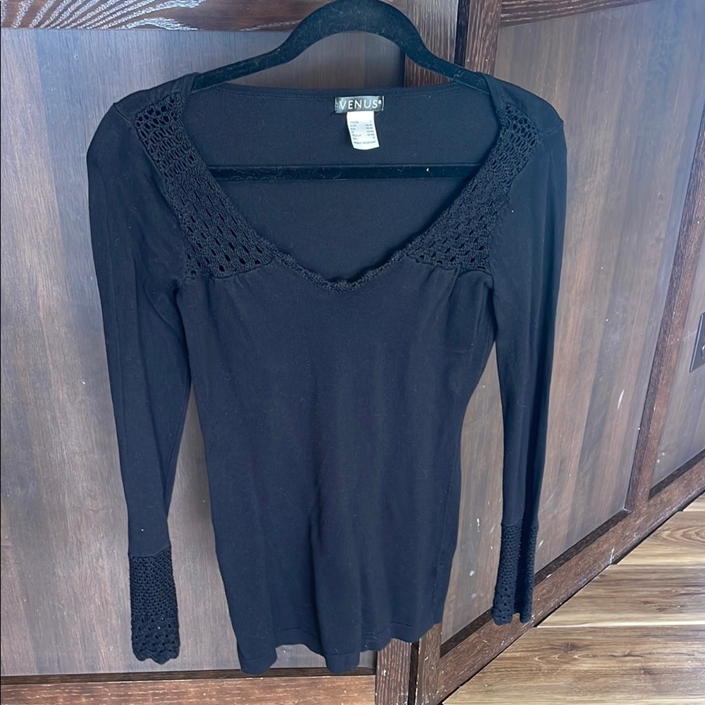 Venus Black Crochet Detail Women's Top
